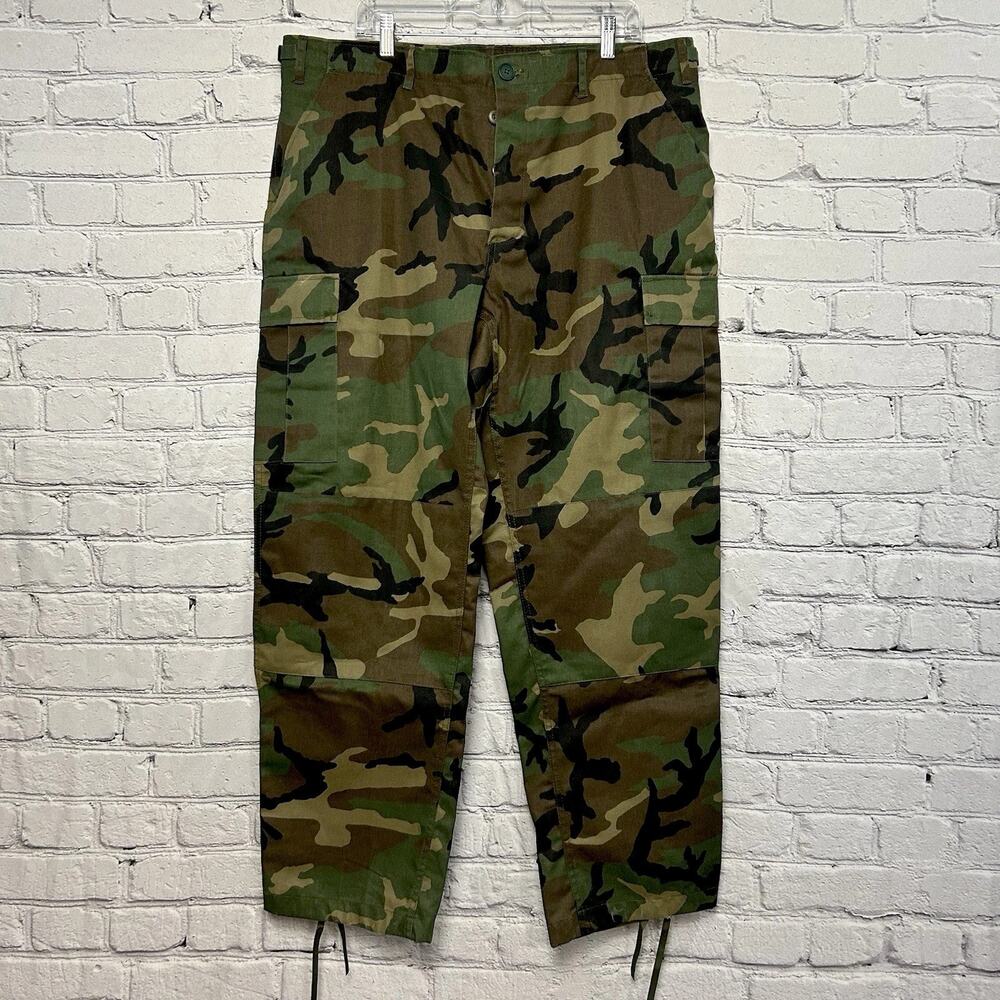 Vintage 90s Woodland Camo BDU Cargo Pants Large Regular Military Rothco Tactical
